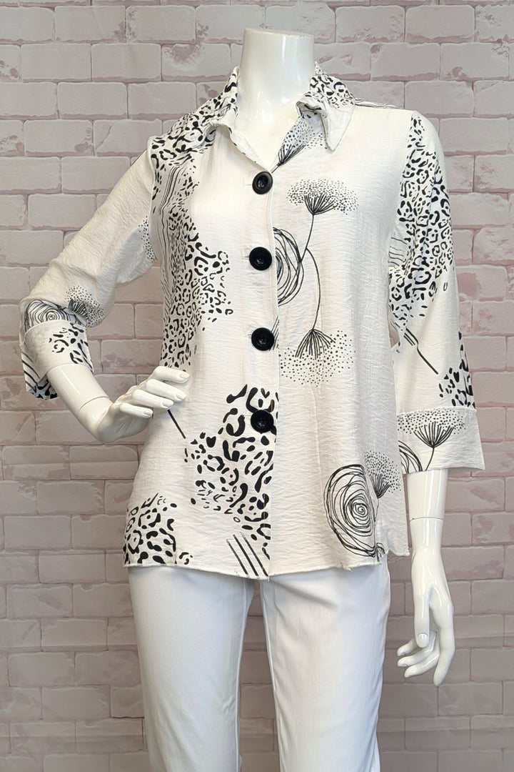 VARIATIONS Spring 2025  This versatile piece doubles as a top, with 3/4 length sleeves and a high crinkle or classic neck. 