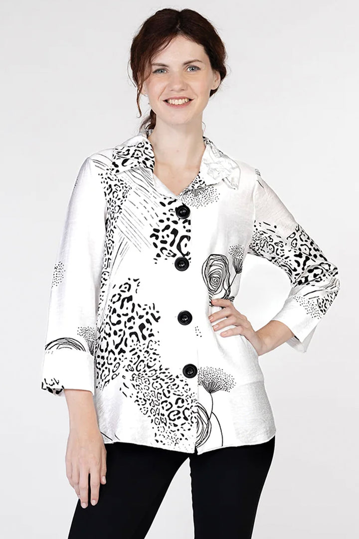 OFF WHITE BLACK ANIMAL SWIRL FLORAL JACKET
