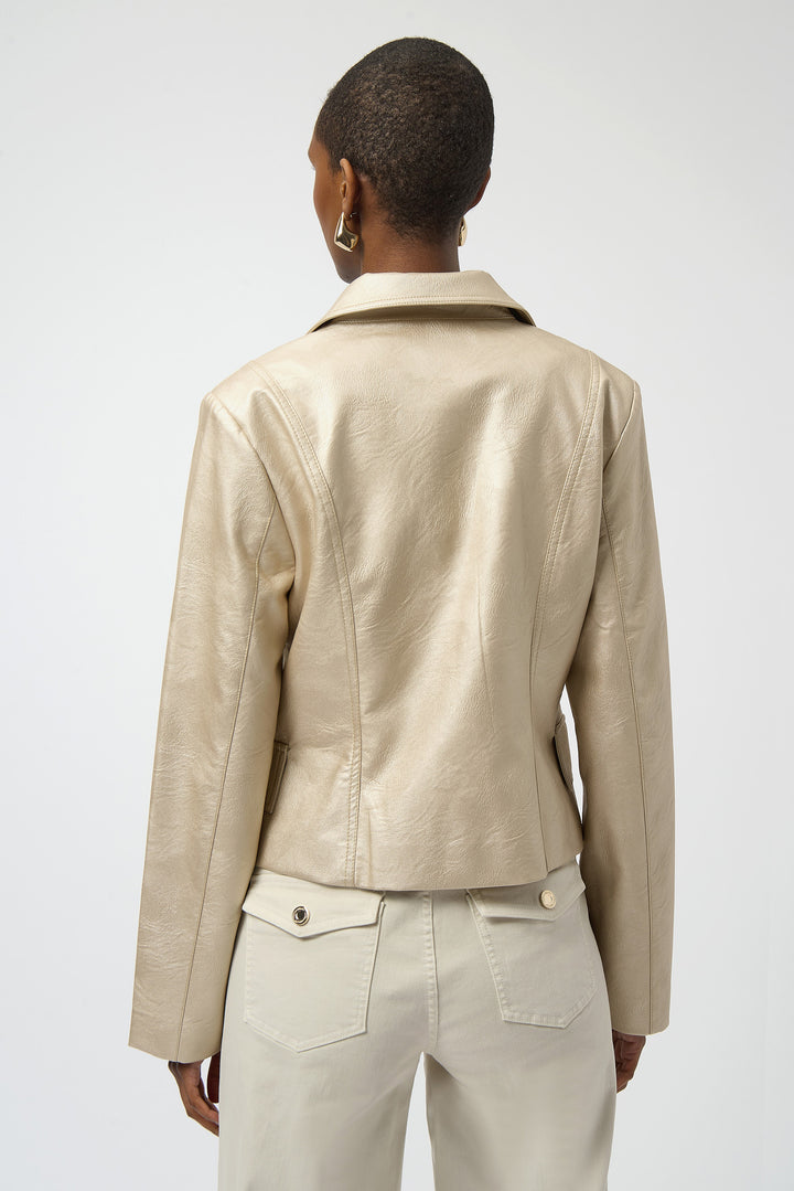 GOLD NOTCH COLLAR PLEATHER JACKET WITH BUTTONS