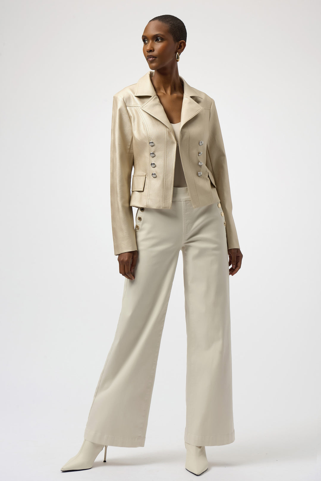 GOLD NOTCH COLLAR PLEATHER JACKET WITH BUTTONS