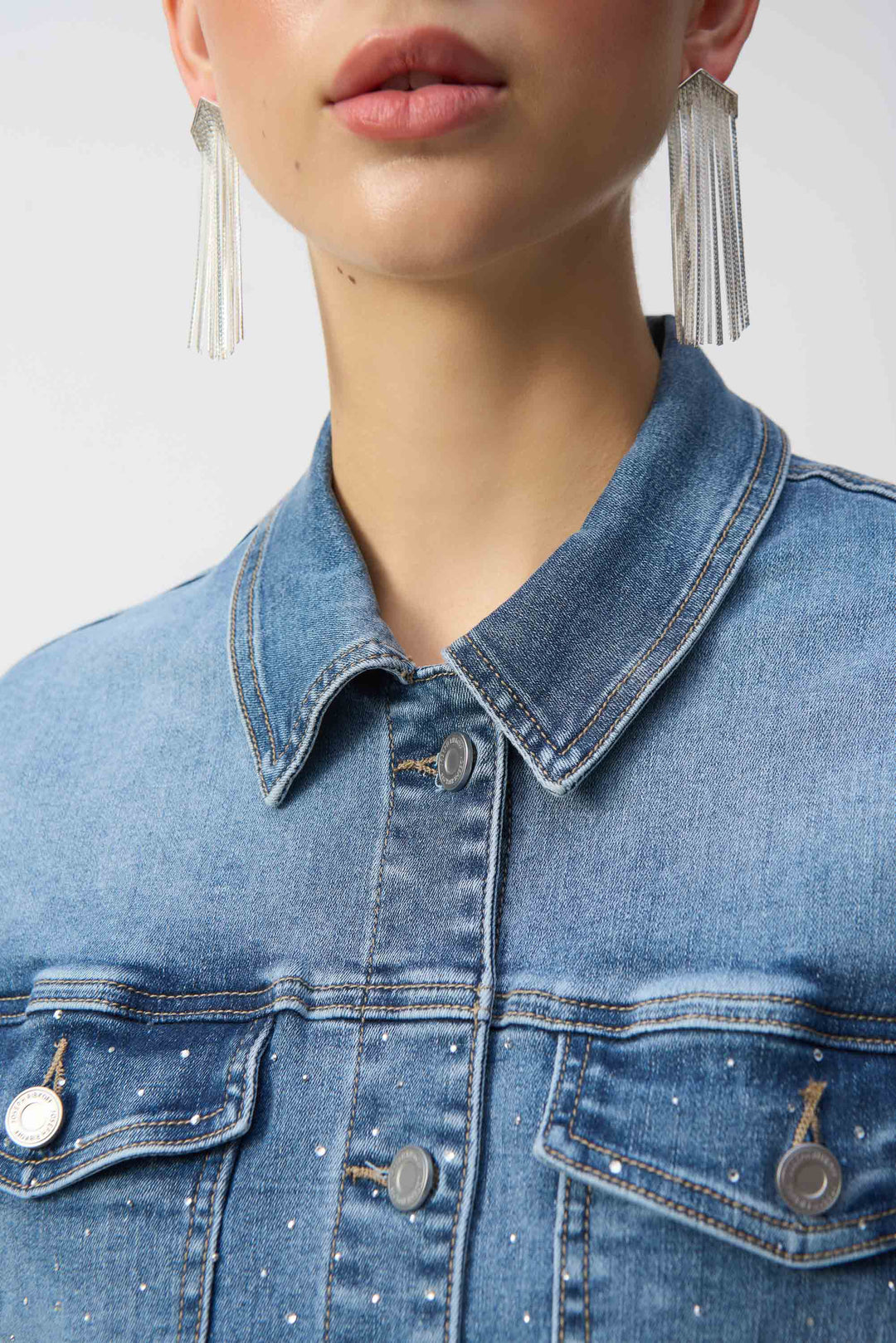 RHINESTONE JEAN JACKET WITH EMBROIDERY