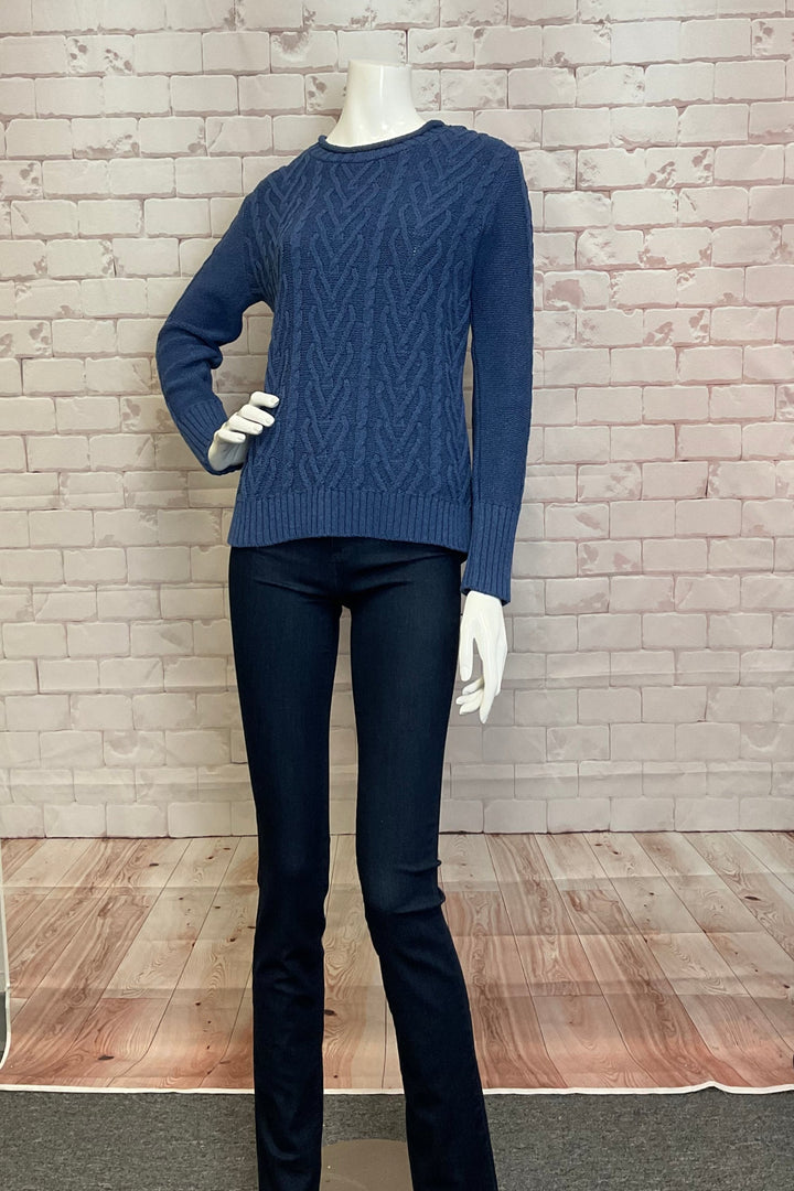 Cotton Country Fall 2024  Featuring a unique heart-shaped cable knit, this sweater is crafted with Eco-friendly polyester yarn that is soft and durable. 