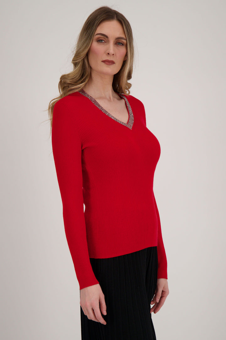 GLITTER V-NECK LS RIB TOP