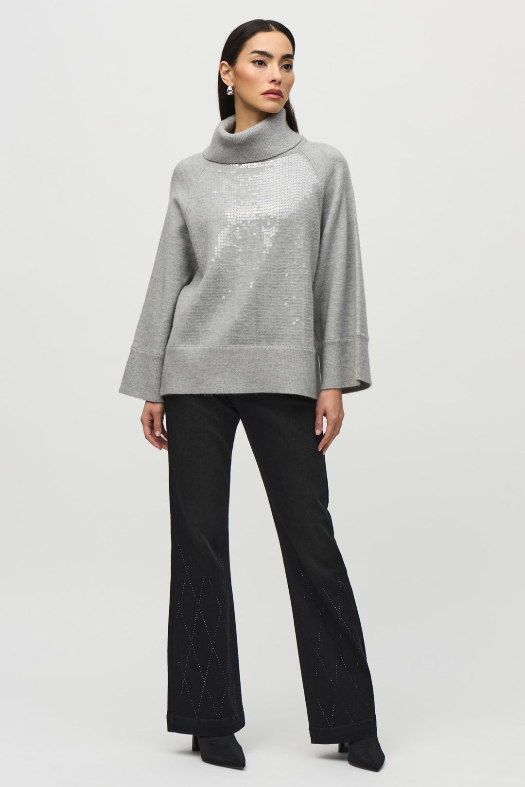 COWL NECK SEQUIN FRONT TOP