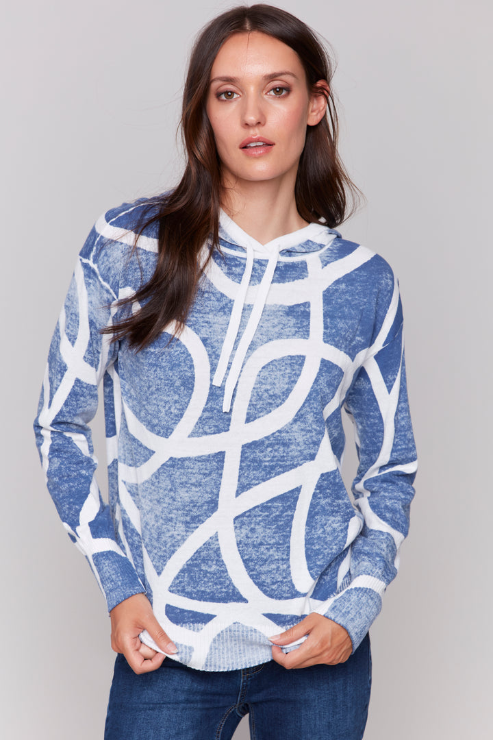 DENIM SWIRL PRINT HOODIE TOP