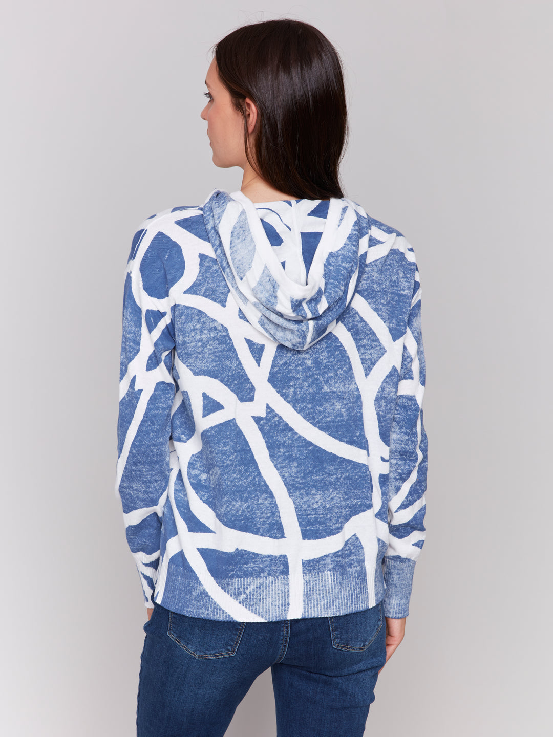 DENIM SWIRL PRINT HOODIE TOP