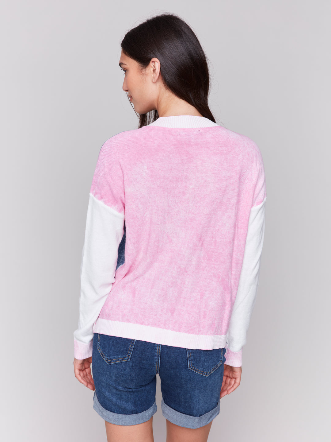 DENIM PINK WASHED COLOUR BLOCK V-NECK