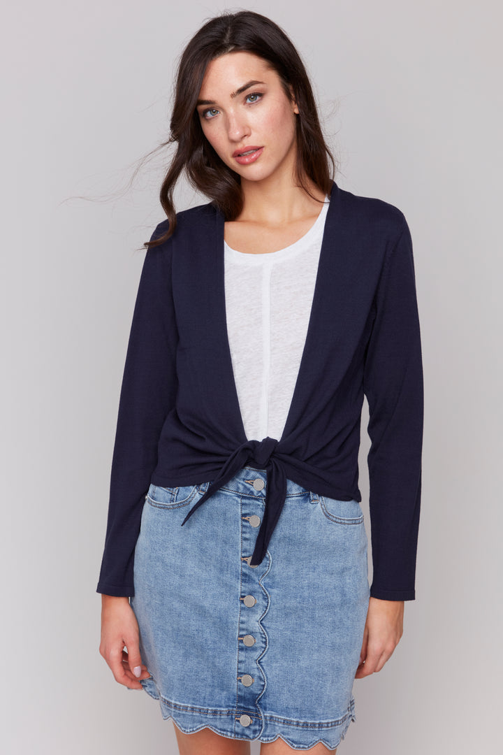 SOLID TIE FRONT CARDI