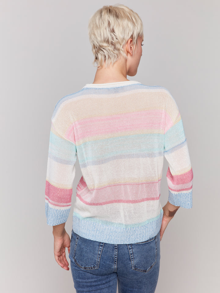 PASTEL MULTI STRIPE 3/4 SLEEVE TOP
