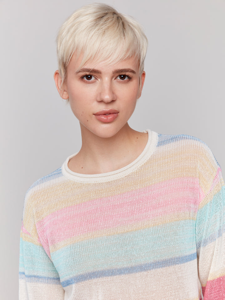PASTEL MULTI STRIPE 3/4 SLEEVE TOP