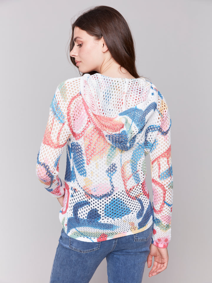 ABSTRACT PRINTED CROCHET HOODIE TOP