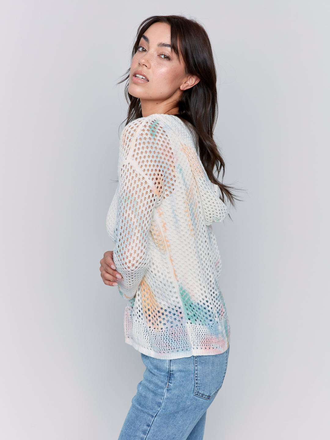 PASTEL PRINTED CROCHET HOODIE TOP