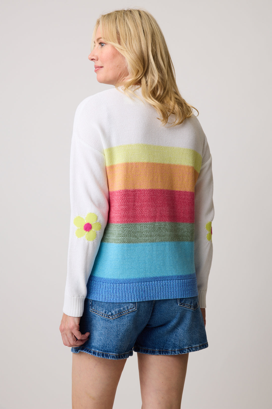 FLOWER POWER STRIPE SWEATER TOP