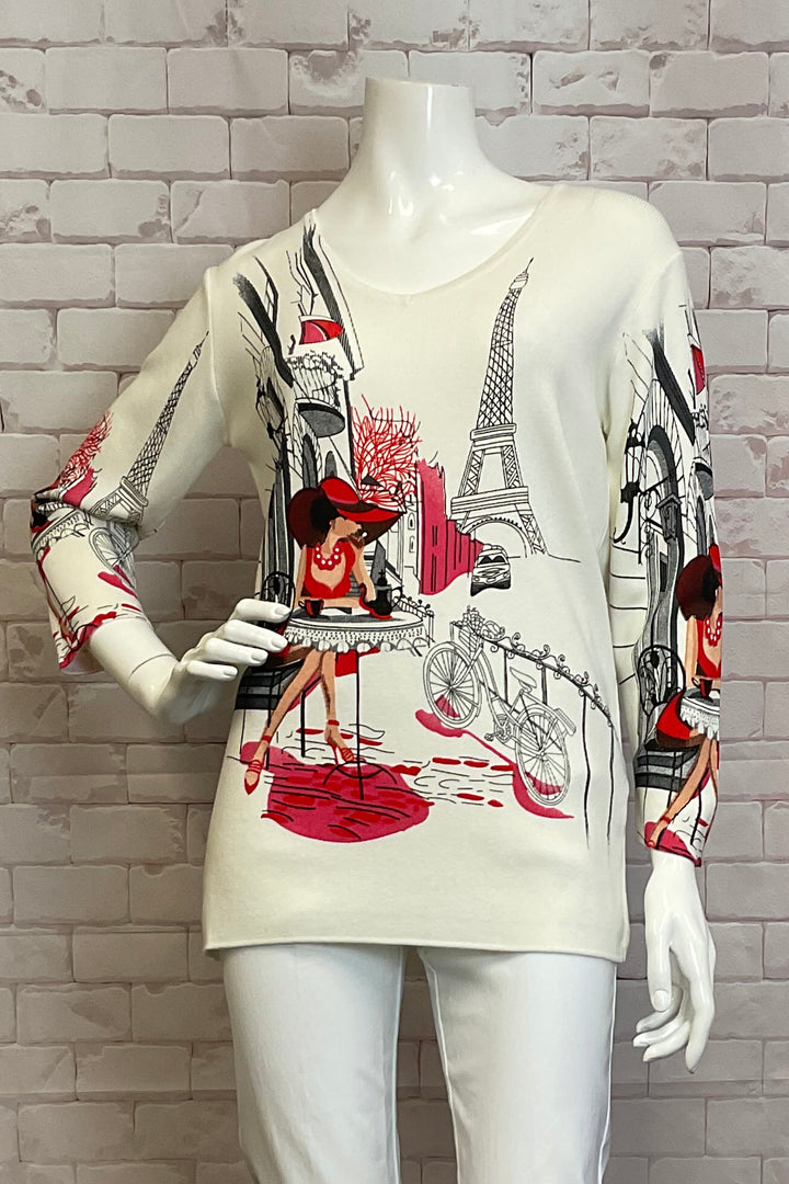 Ness Spring 2025  Featuring a classy Paris print, this top is perfect for any season really. Made with a stretchy and soft cut v-neck fabric, it's both comfortable and durable. 