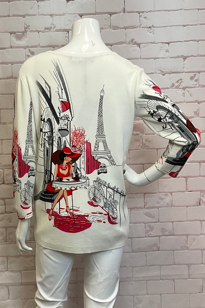 IVORY RED PARIS PRINT TOP