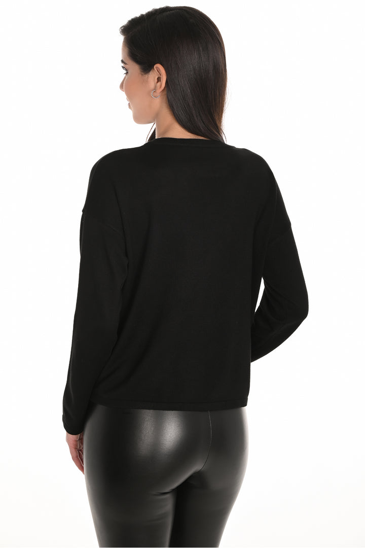 BLACK LS TOP WITH RHINESTONE HEARTS