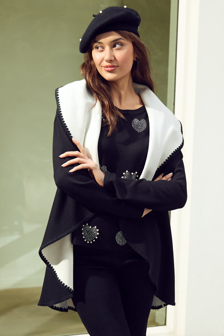BLACK LS TOP WITH RHINESTONE HEARTS