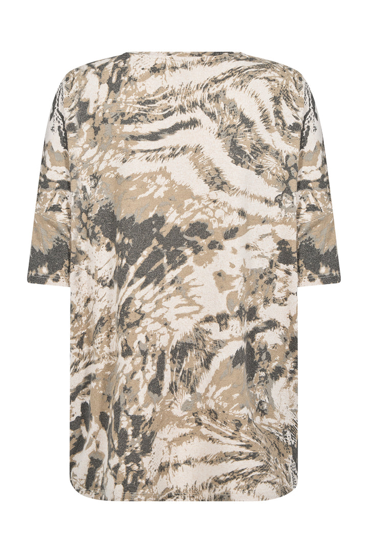 CREAM MELANGE ANIMAL PRINT SS TOP