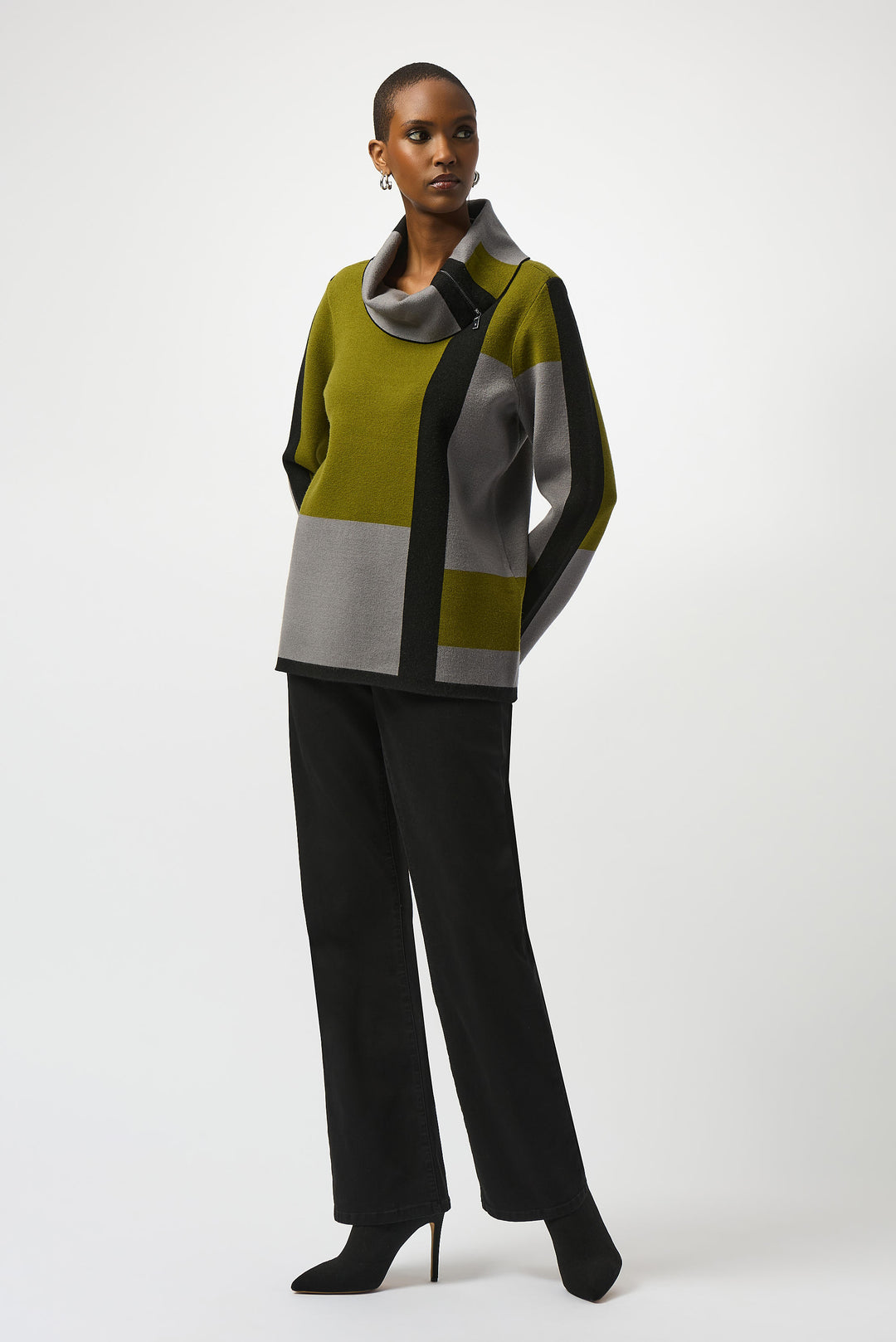 COLOURBLOCK ZIP COWL SWEATER TOP