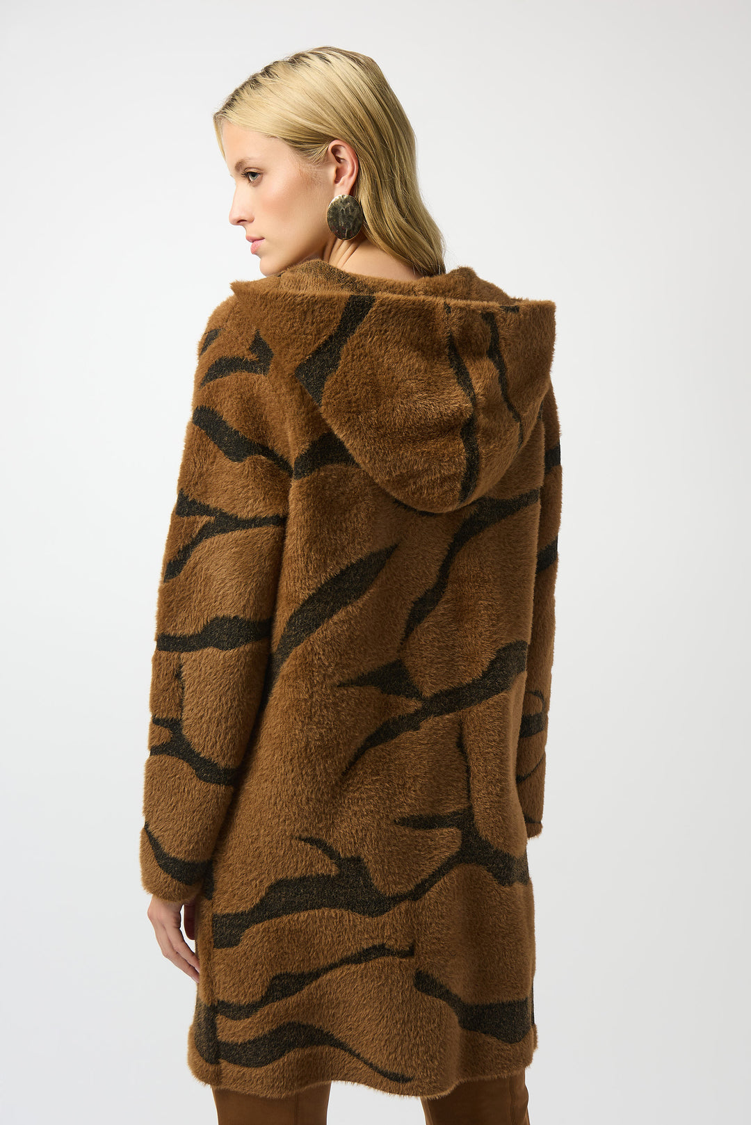 FEATHER YARN ANIMAL KNIT HOODED COAT