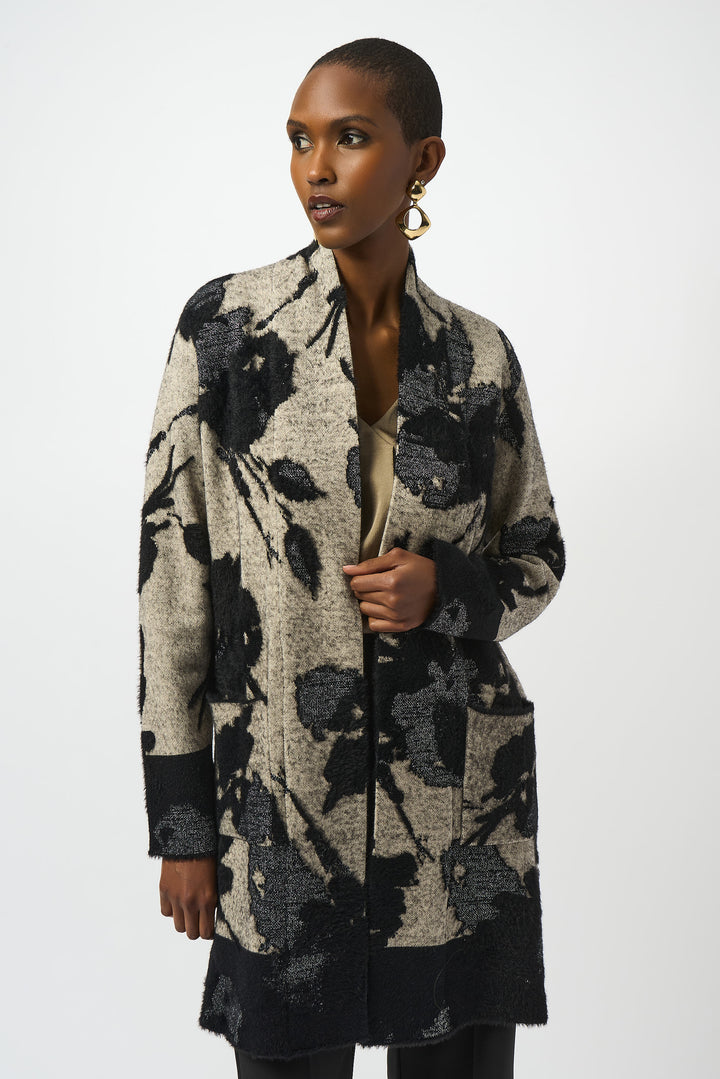 CHAMPAGNE BLACK LONG FLORAL CARDIGAN