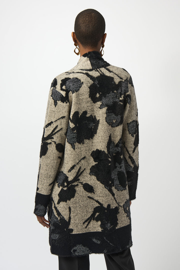 CHAMPAGNE BLACK LONG FLORAL CARDIGAN