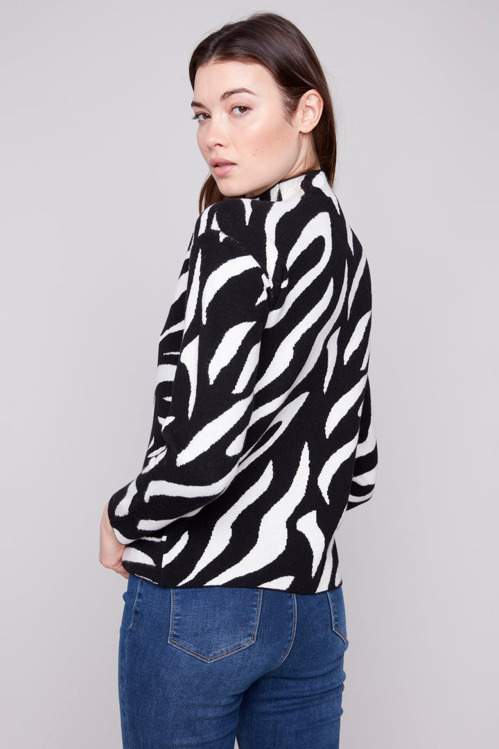 ZEBRA PRINTED LS MOCK NECK TOP