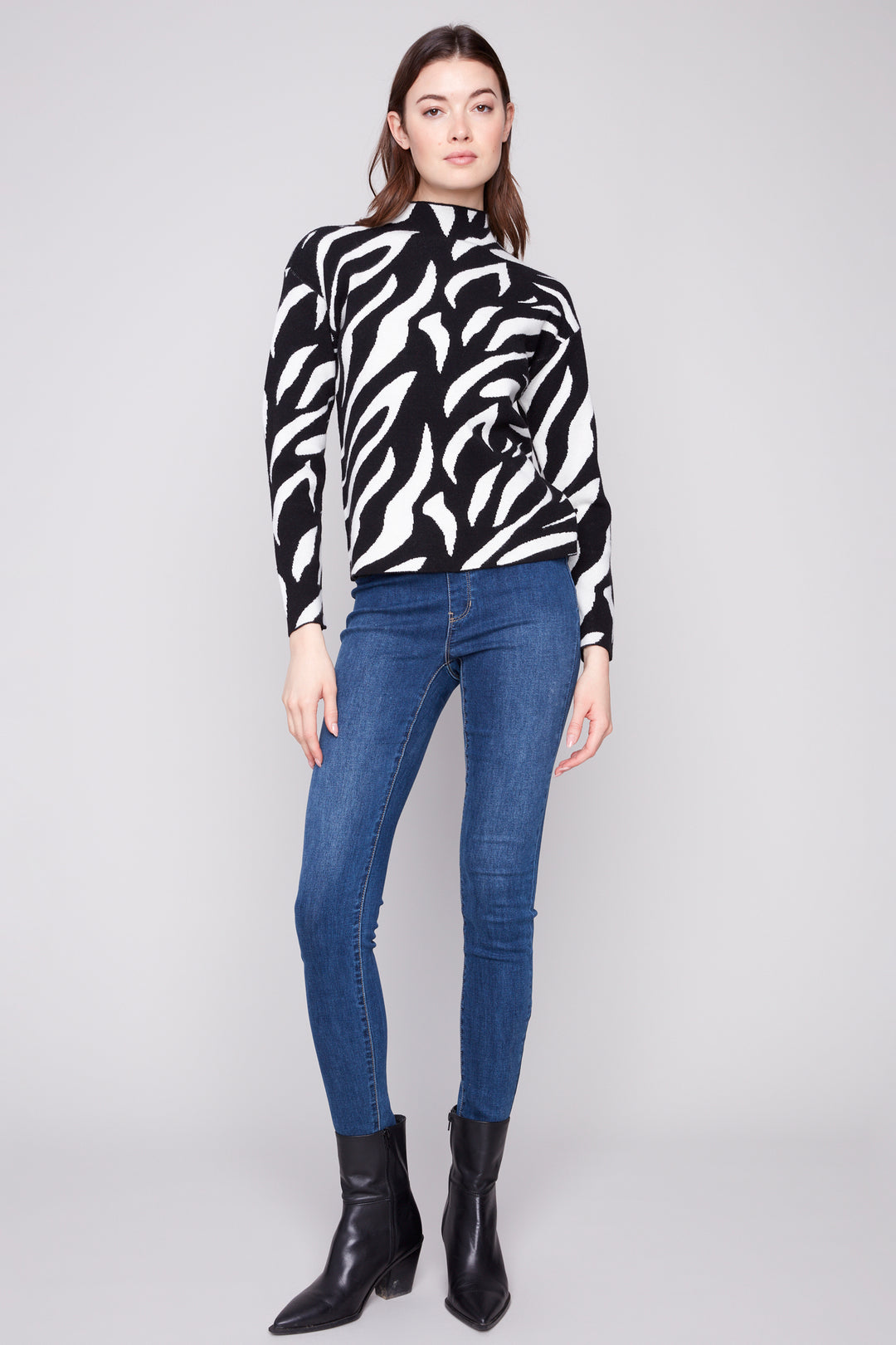ZEBRA PRINTED LS MOCK NECK TOP