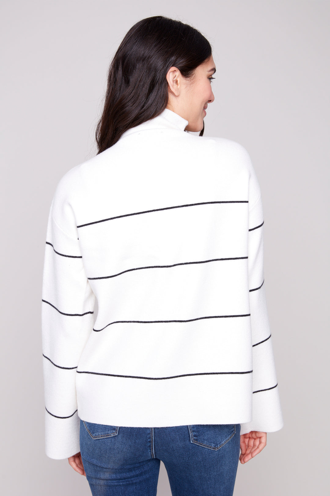 STRIPE LS MOCK NECK TOP