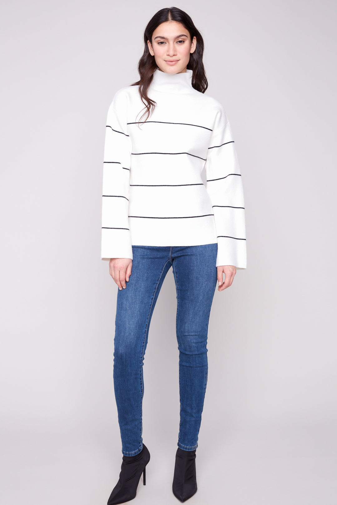 STRIPE LS MOCK NECK TOP