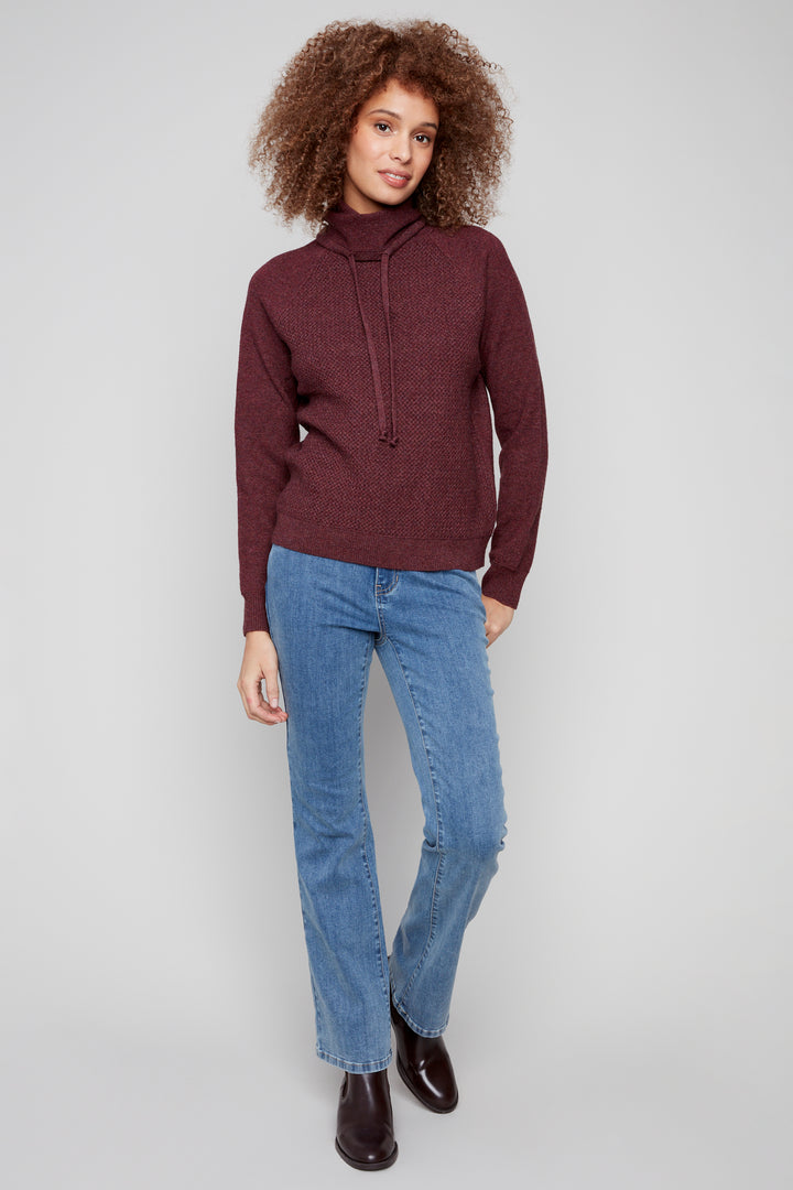 TEXTURED DRAWSTRING NECK TOP