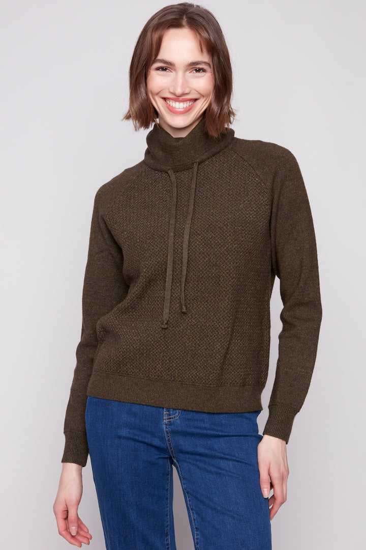 TEXTURED DRAWSTRING NECK TOP