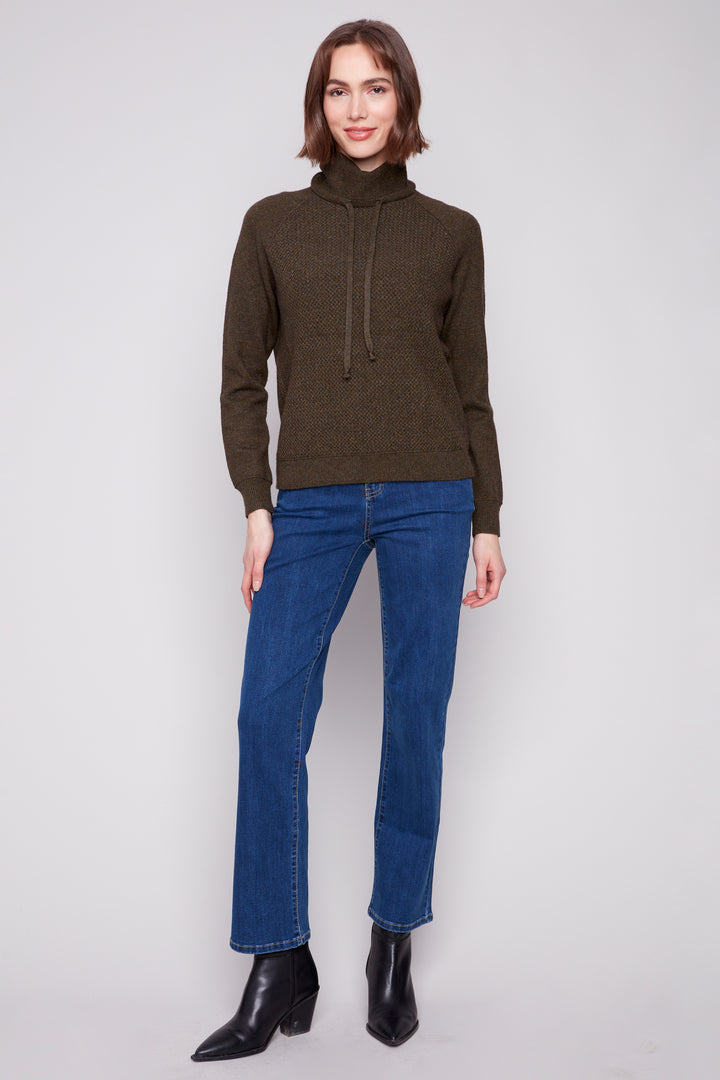 TEXTURED DRAWSTRING NECK TOP