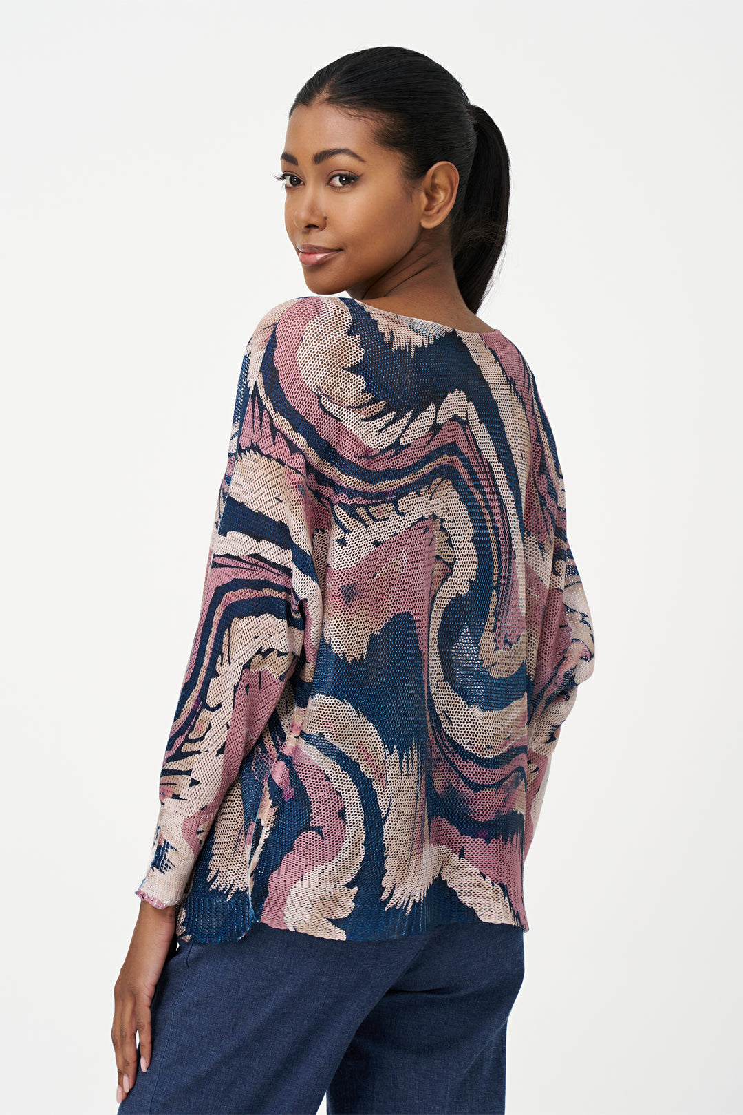 WAVES PRINTED DOLMAN TOP