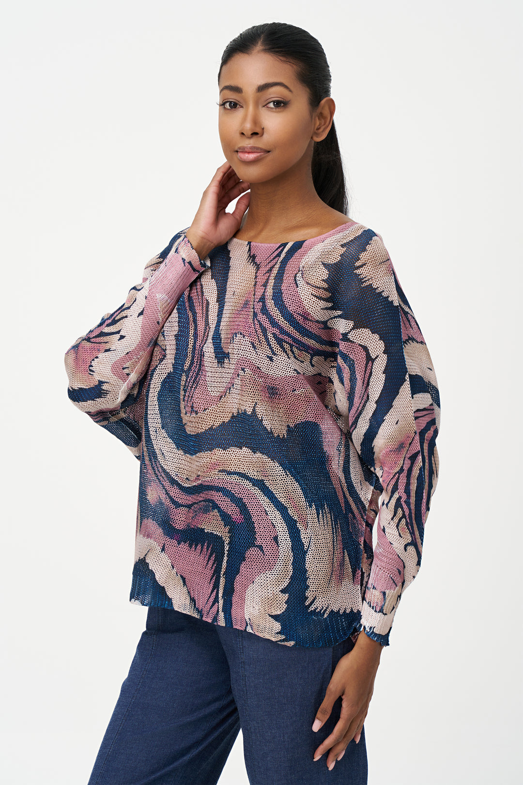 WAVES PRINTED DOLMAN TOP