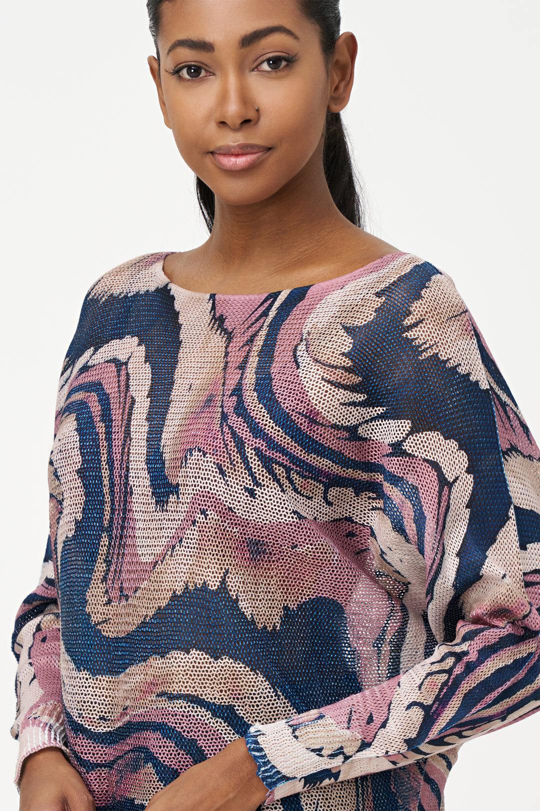 WAVES PRINTED DOLMAN TOP