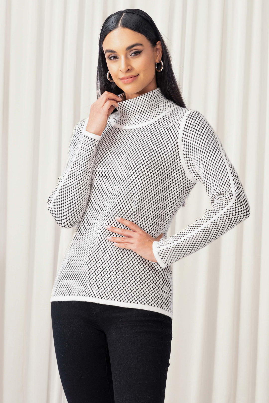 WAFFLE DOT LS MOCK NECK TOP