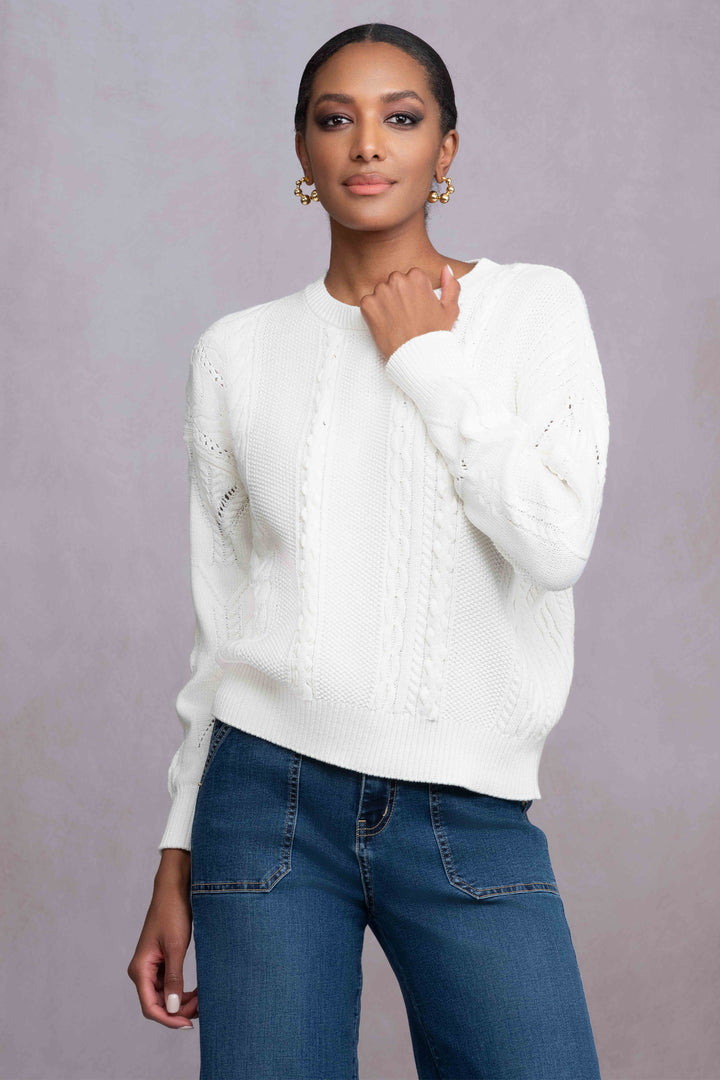 CABLE KNIT LS SWEATER TOP