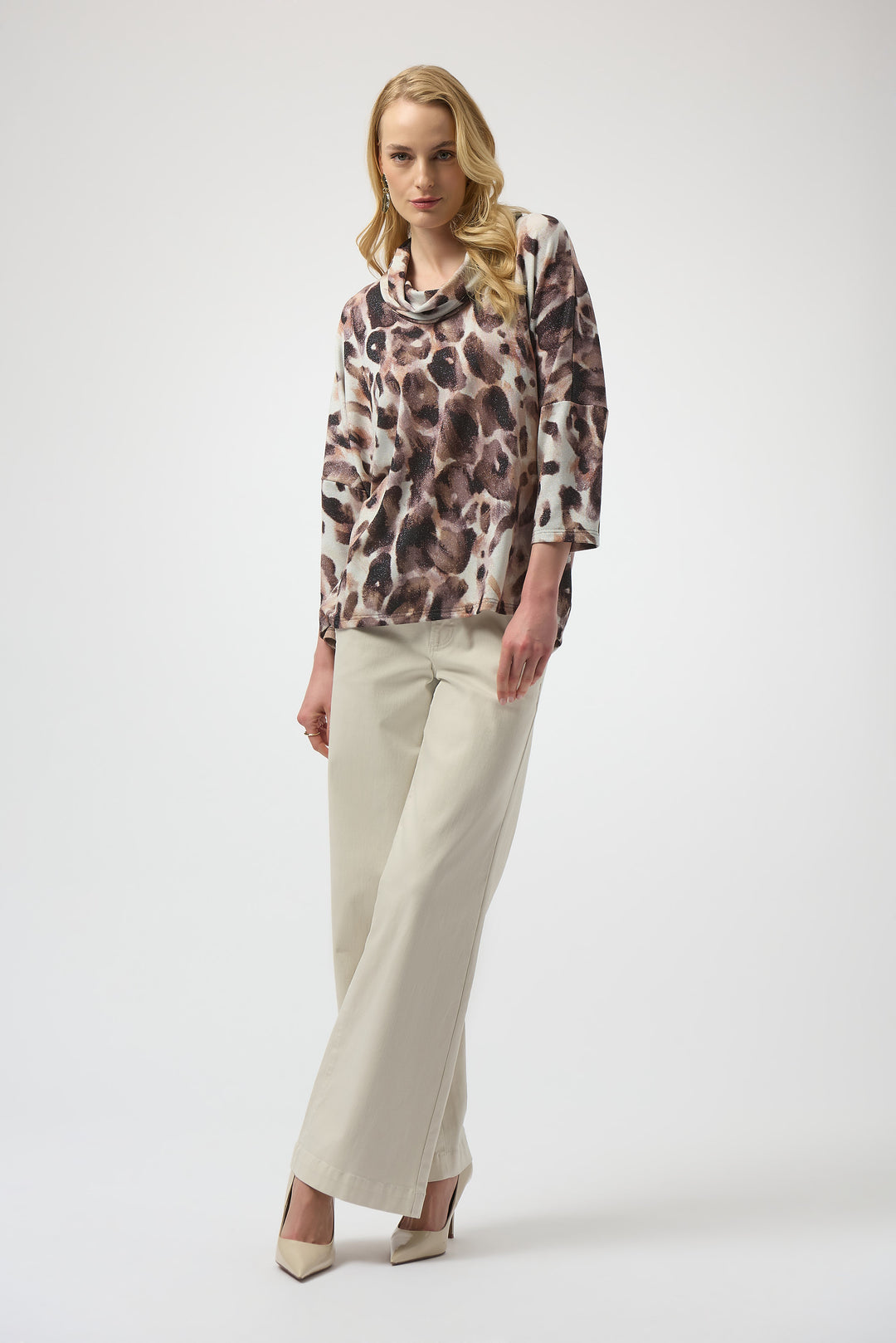 ANIMAL PRINT BUTTON BACK COWL TUNIC