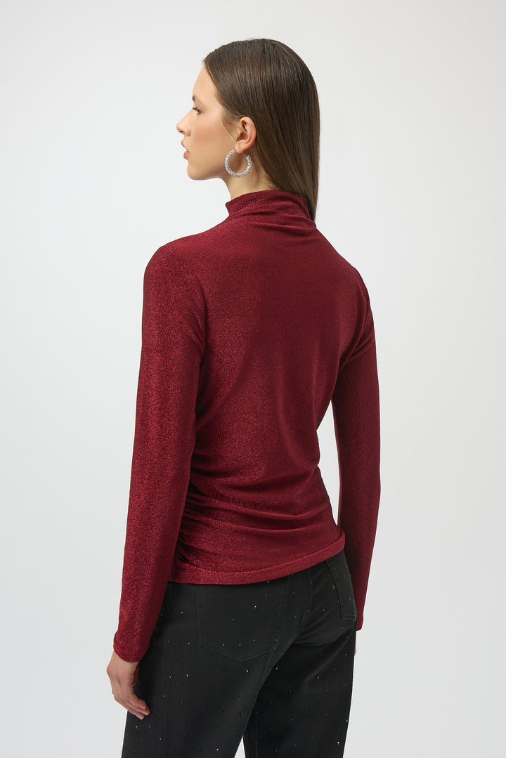 DEEP CHERRY SPARKLE KNIT ROUCHED SIDE LS TOP