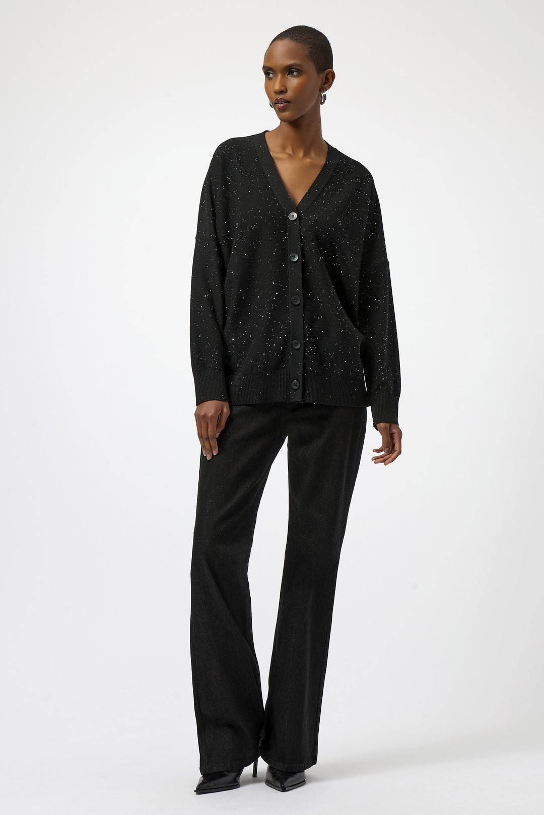 GLITTER KNIT BUTTON FRONT CARDIGAN