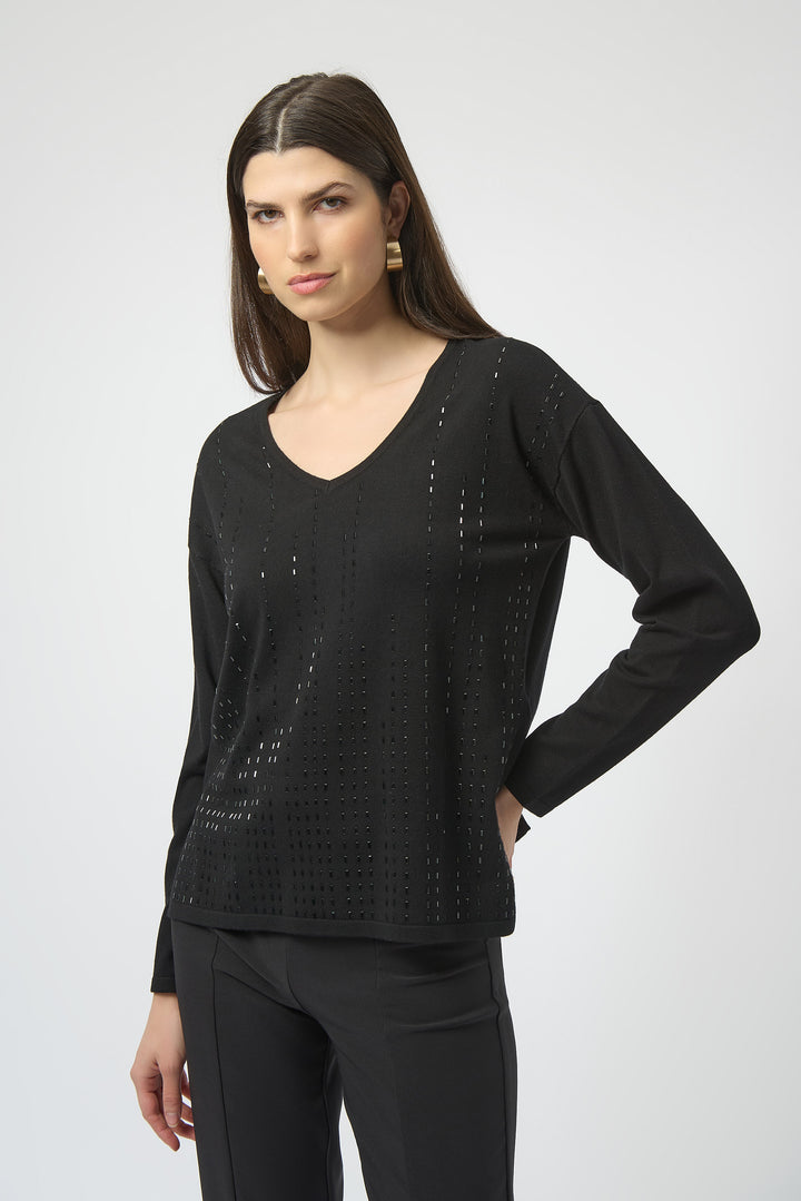 LS V-NECK TOP WITH STUD EMBELLISHMENTS