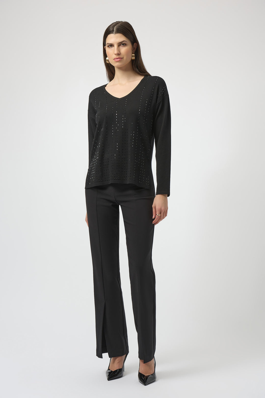 LS V-NECK TOP WITH STUD EMBELLISHMENTS