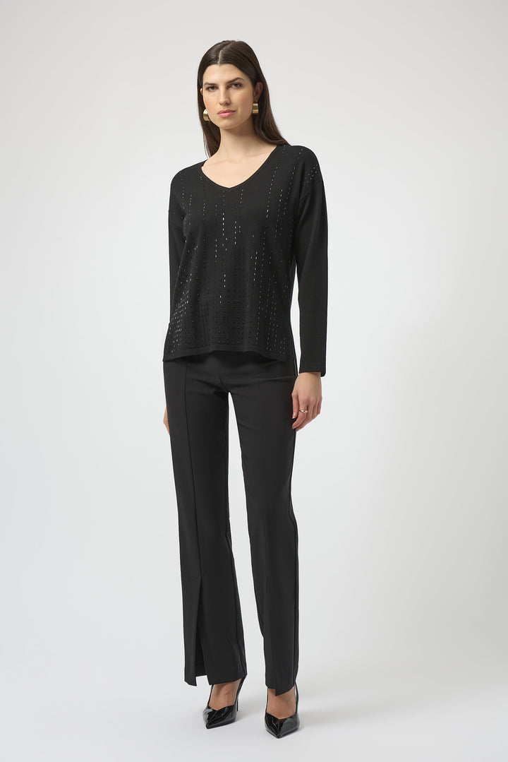 LS V-NECK TOP WITH STUD EMBELLISHMENTS