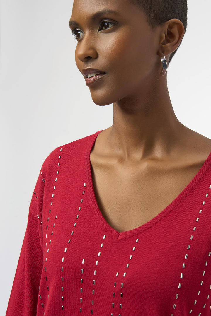 LS V-NECK TOP WITH STUD EMBELLISHMENTS