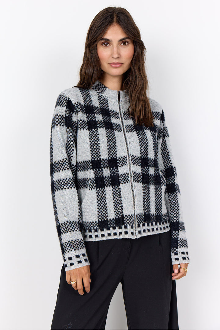 PLAID ZIP CARDIGAN