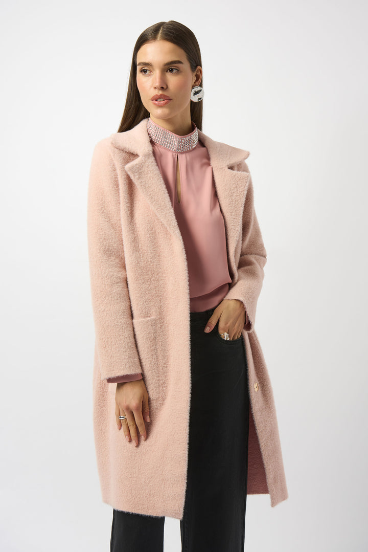 FEATHER YARN COAT WITH FAUX FUR