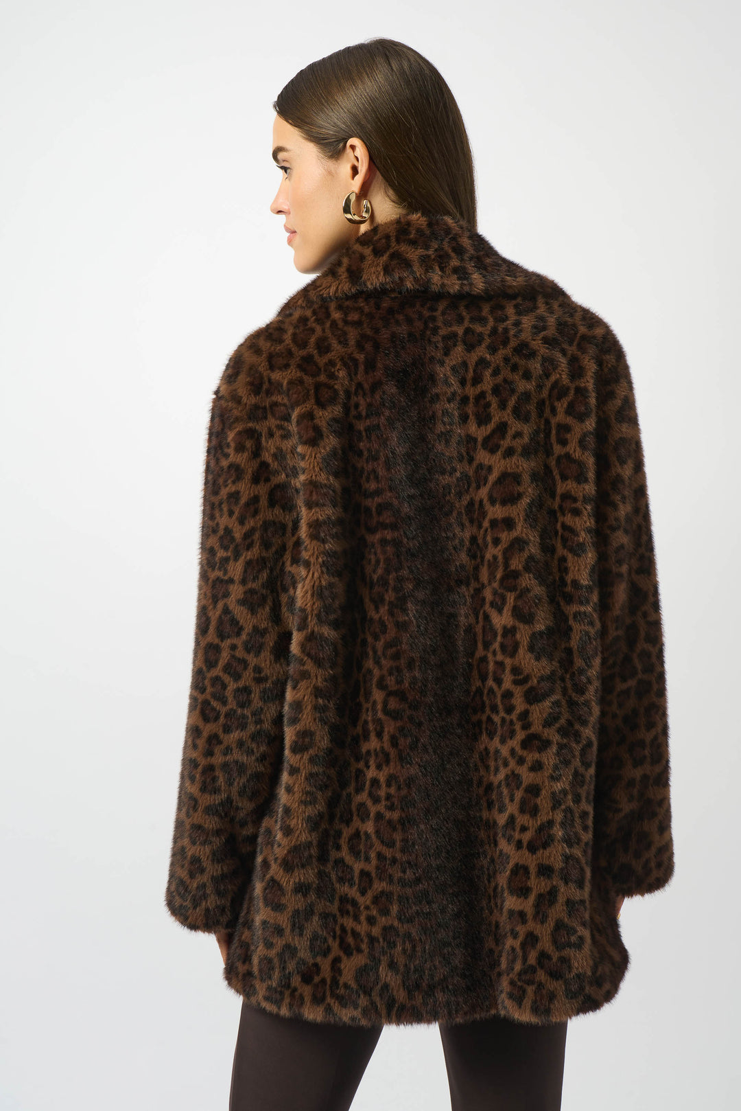 BEIGE BLACK FAUX FUR LEOPARD COAT