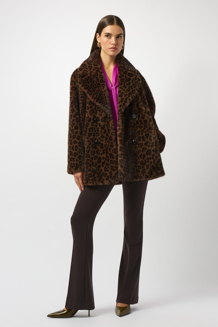 BEIGE BLACK FAUX FUR LEOPARD COAT