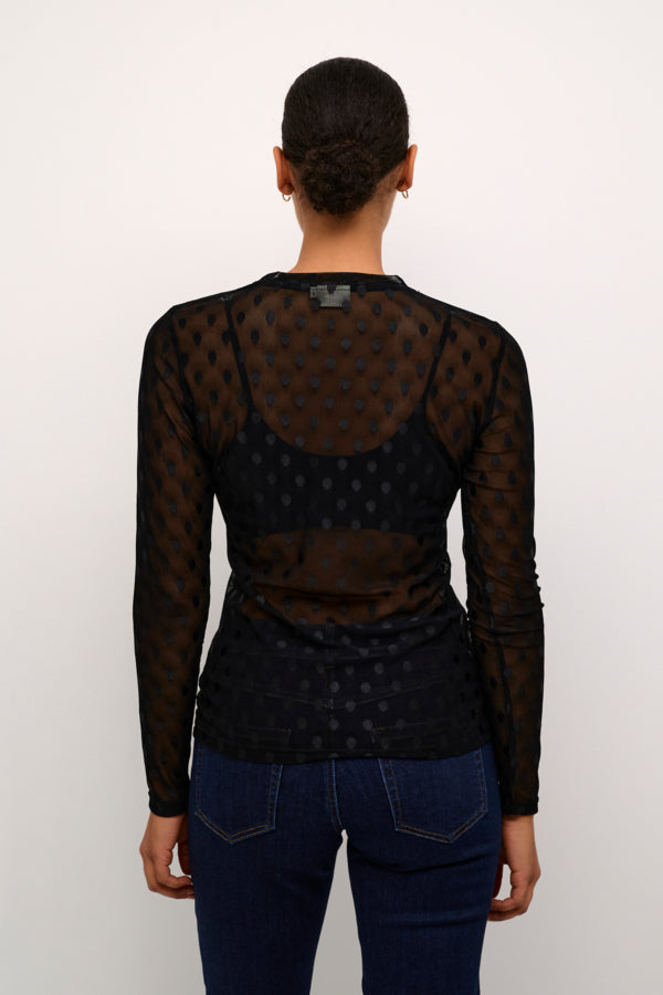 DOT MESH LS MOCK NECK TOP